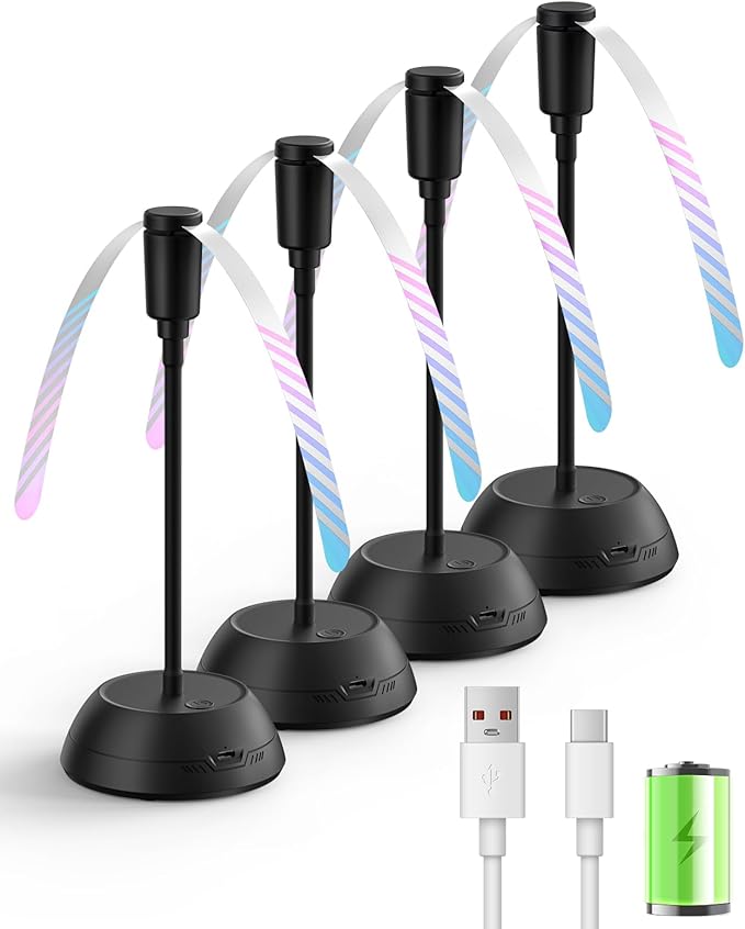 4PCS Food Fan for Table, 2000mAh Rechargeable Portable Tabletop Fans with Holographic Blades and 360° Goose-Neck, Table Food Spinner Quiet for Picnic, Home, Party, BBQ(Black)