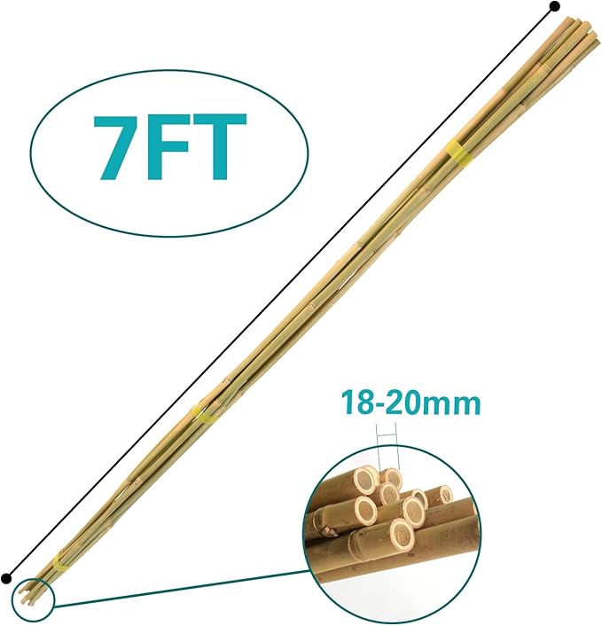 Bamboo Stakes 7 Feet, 84 inch Garden Stakes Multi-Purpose, Bamboo Plant Support Stakes for Tomatos, Beans, Cucumbers, Peppers, Potted Trees, Maintain The Plant Posture, Strengthen and Stem
