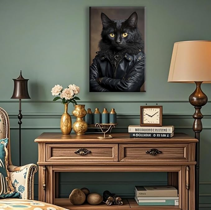 Jatinoo Dark Academia Decor Punk Black Cat Halloween Decorations Indoor Gothic Decor Vintage Wall Art Aesthetic Room Posters Gothic Wall Art For Cat Lovers 11.5x15 Inches