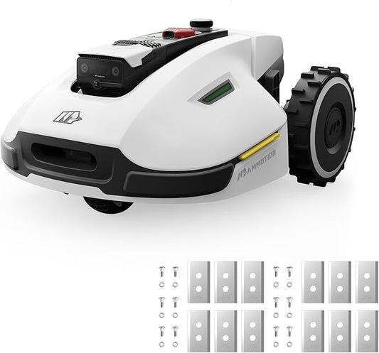 YUKA 2000 Robot Lawn Mower with Replacement Blades, Reception 0.5 Acre,Max. 0.7 Acre, Ultrasense AI Vision & RTK, Auto Mapping & App Control,45% Slope,Wireless Perimeter, 20 Mowing Zones