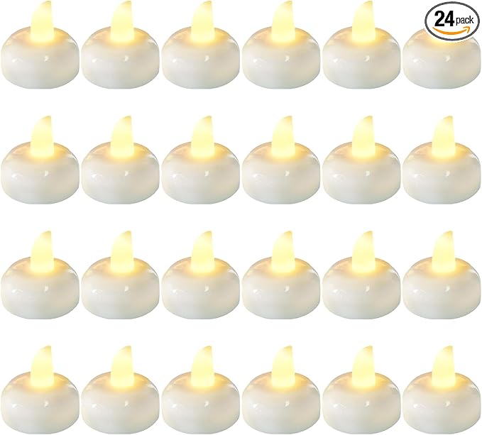 24pcs Warm White Flameless Waterproof LED Floating Candles,Battery Powered Outdoor Waterproof Flashing Tea lamp Voting Candle for Aquatic Ambiance - Wedding, Party, Spa