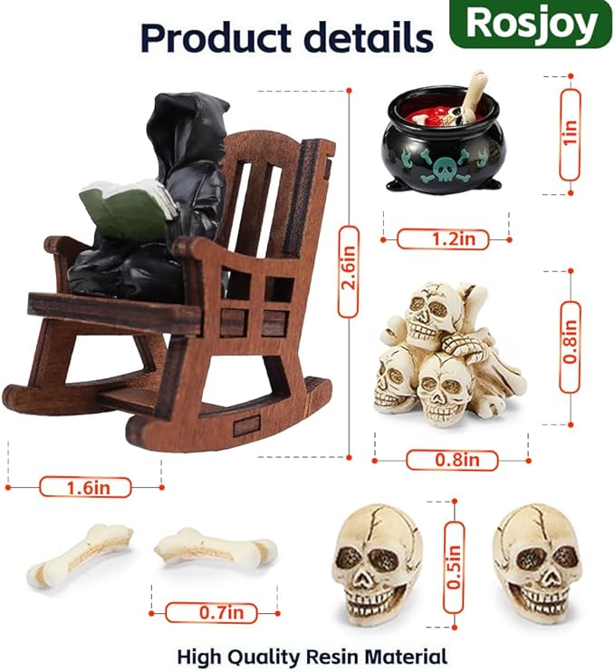 Halloween Decor Miniature Grim Reaper Desk Figurine,Gothic Horror Resin Grim Reaper,for Bookshelf Decor,Desk Trinkets,Collectible,Party Gifts