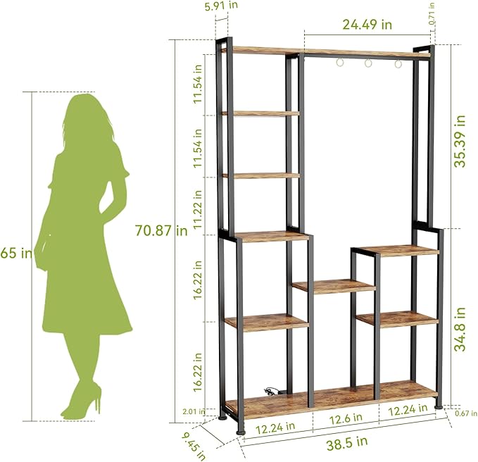 C2 Plant Stand Indoor with Grow Lights, Indoor Tiered Metal Plant Stand 70.87" Tall Plant Shelf with Hooks for Hanging, Plant Holder Display Shelves for Patio, Garden, Outdoor
