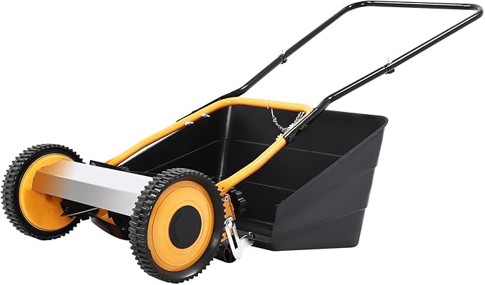 Lawn Mower, Wheeled Reel Mower with Grass Catcher Adjustable Height Manual Reel Push Walk Behind Dual for Cottage, Residential, Backyard, Park Landscaping (14 Inch)