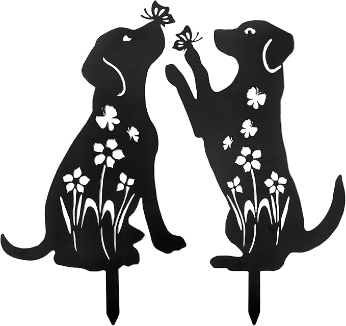 2 Pack Decorative Garden Stakes - 15" Rust-Resistant Metal Dog Silhouette Outdoor Decor, Corten Steel Labrador Yard Art with Easy Installation for Gardens, Patios & Walkways (Black Lab Design)