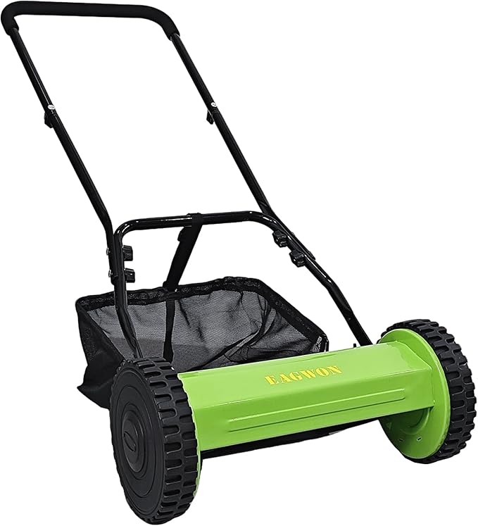 14-Inch 5-Blade Manual Push Reel Lawn Mower Cordless, with Removable Grass Catcher Bag & Adjustable Cutting Height, for Yard & Garden Grass Cutting