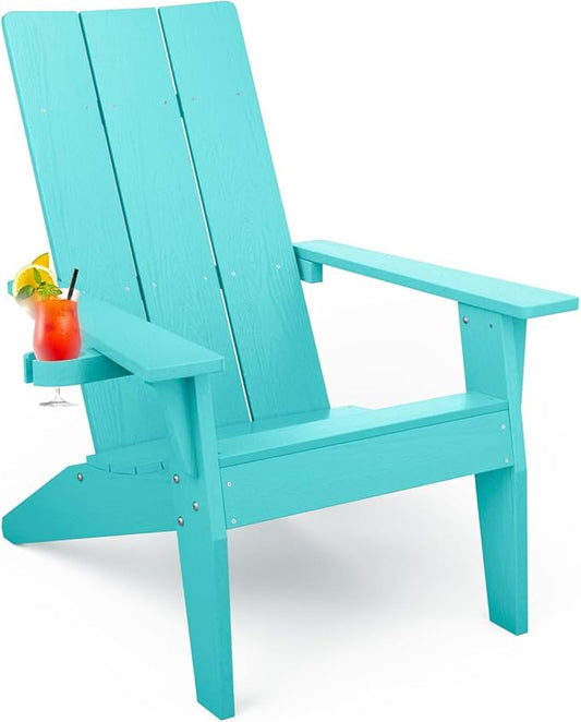 MXIMU Modern Adirondack Chair Weather Resistant with Cup Holder Oversized Fire Pit Chairs Adorondic Plastic Outdoor Chairs for Firepit Area Seating (Aruba)
