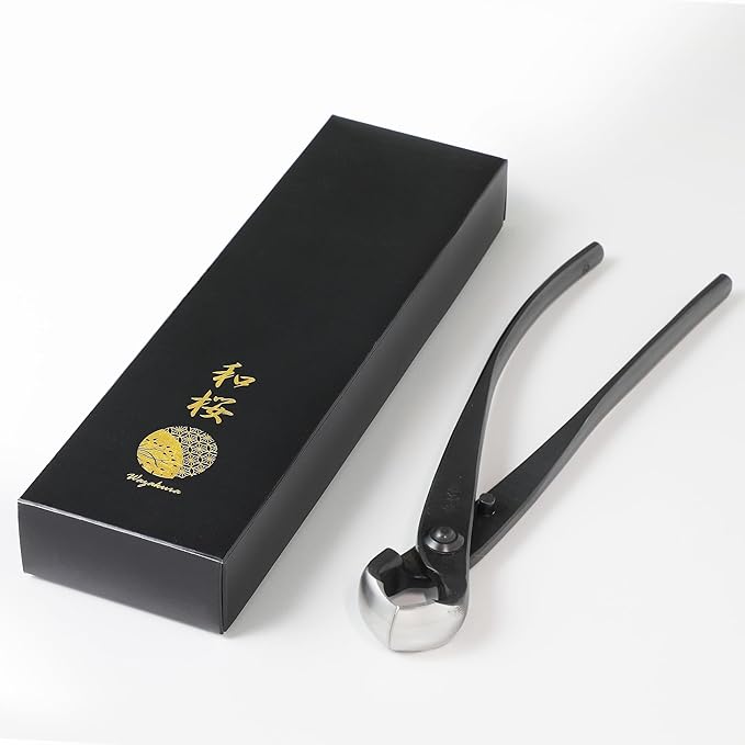 Wazakura Hand Forged Knob Bonsai Cutter Made in Japan 8-1/4 inch (210mm), Japanese Gardening Tools, Round Edge Concave Branch Cutter Black