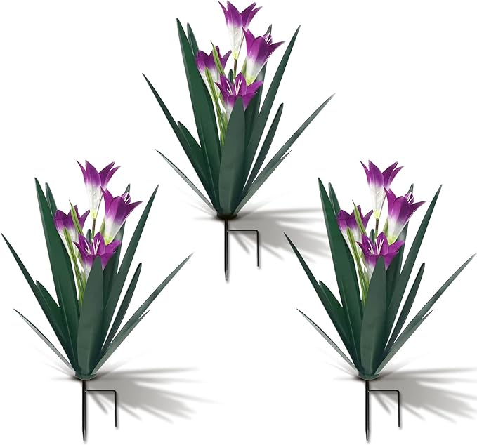 Homight Metal Agave Plant Outdoor Decoration Lily Mexican Yard Art Garden Gift - 3 Big Purple Lilies