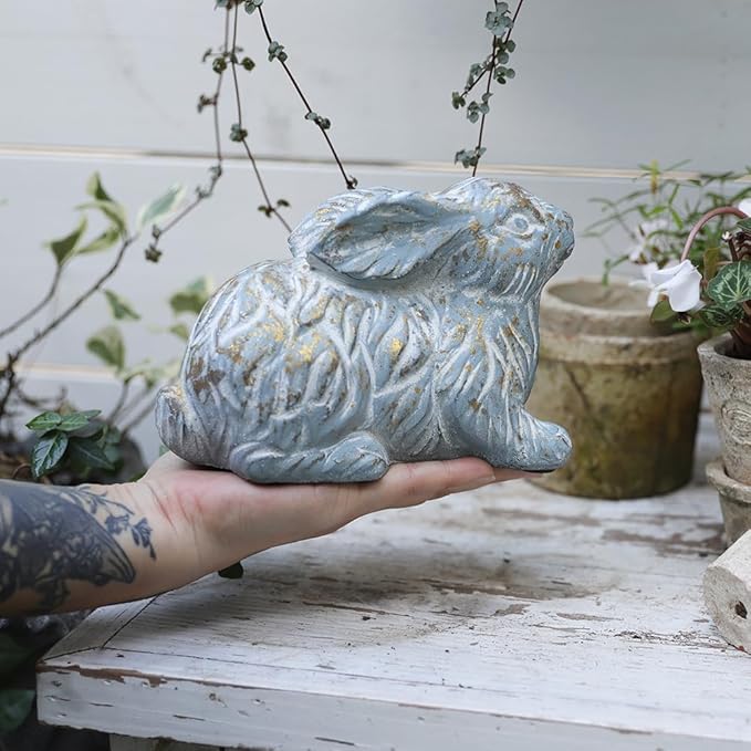 Garden Rabbit Statue Cement Bunny Decor Easter Bunny Figurines for Home Outdoor Garden Statues Cement Sculpture for Yard Patio Lawn Ornament, Blue