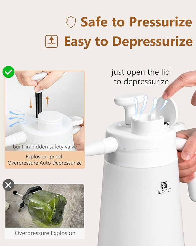 0.6 Gallon Garden Pump Sprayer, Easy to Fill with One Finger, 80 oz Small Water Sprayer Provide 3 Spraying Patterns, Handheld Weed Sprayer with Pressure Release Valve (2.4L White)