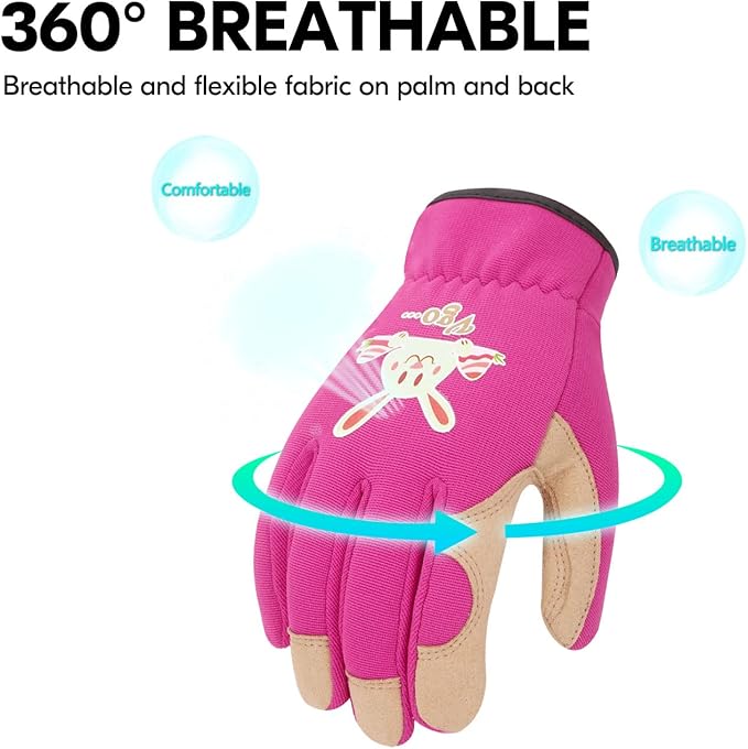 Vgo... 1-Pair Age 5-6 Kids Gardening Gloves,Children Yard Work Gloves,Soft Safety Outdoor Playing Gloves (Size M,Purple Rabbit, KID-SL7362)