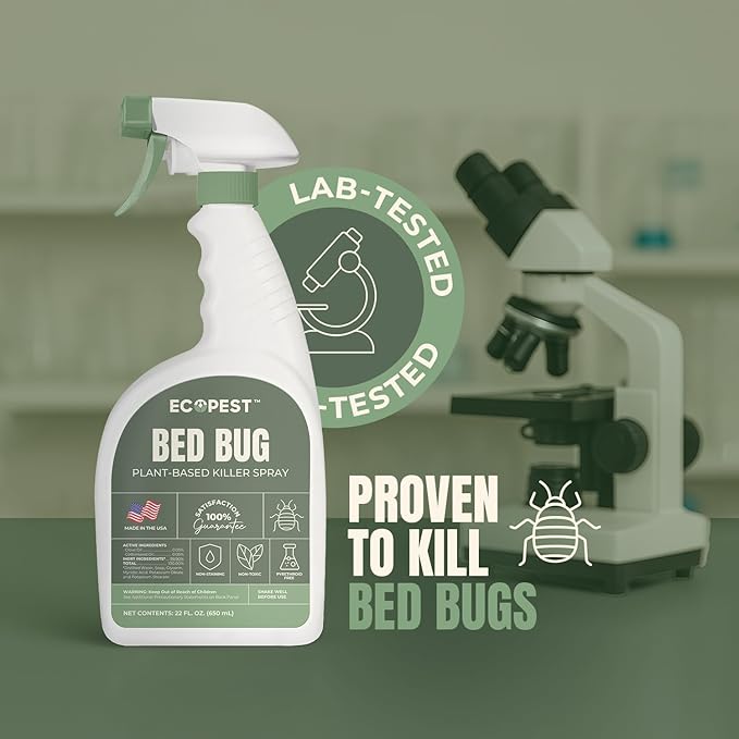 Bed Bug Spray – Natural, Plant-Based Killer for Indoor Pest Control | Home Bedbug Spray and Repellent | Made with Clove Oil, Safe for Use Around Children and Pets (128 oz)