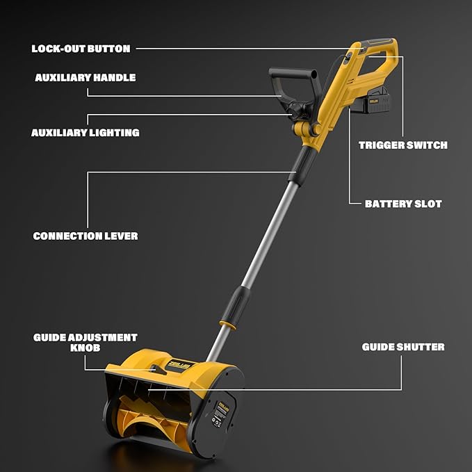 Cordless Snow Shovel,20V 12-Inch Electric Snow Shovel, Snow Blower Cordless with Directional Plate and Adjustable Front Handle, Equipped with LED Lights(4-Ah Battery and Quick Charger Included)