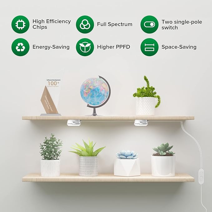 SANSI LED Puck Grow Light, 10W (150 Watt Equiv) Full Spectrum 2-Head Lamp for Plants with Ceramic Tech, Hanging Lights with ON/Off Switch for Plant Shelf Greenhouse Hydroponic