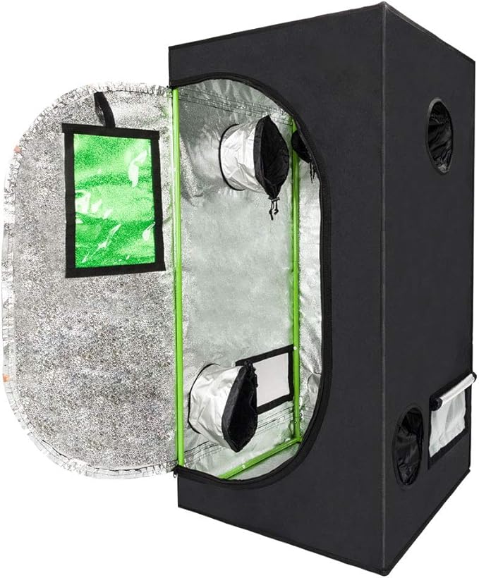 Grow Tent, 2x2 Feet Mylar Hydroponic Grow Tent with Obeservation Window and Floor Tray for Indoor Gardening Plant Growing (24"x 24"x 48")