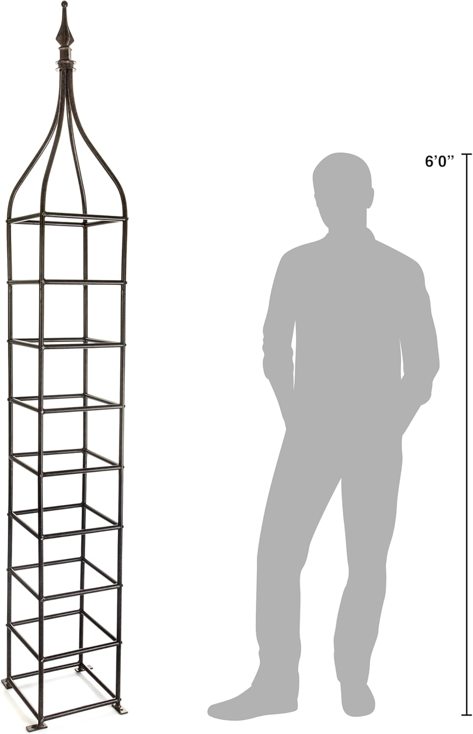 H Potter Trellis Obelisk Tall Metal Garden Decor Vertical Yard Art for Roses Climbing Plants Weather Resistant Wrought Iron Ornamental (Charcoal Brown, Large)