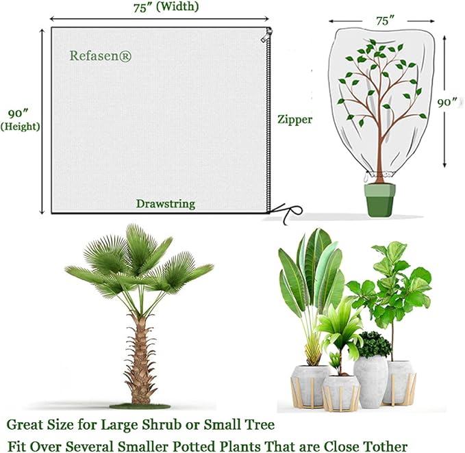 Plant Covers Freeze Protection,90”H X75”W 2.2oz Frost Blankets for Outdoor Plants Frost Cloth with Zipper Drawstring-Protect Trees Shrubs from Cold Frost Wind Pest