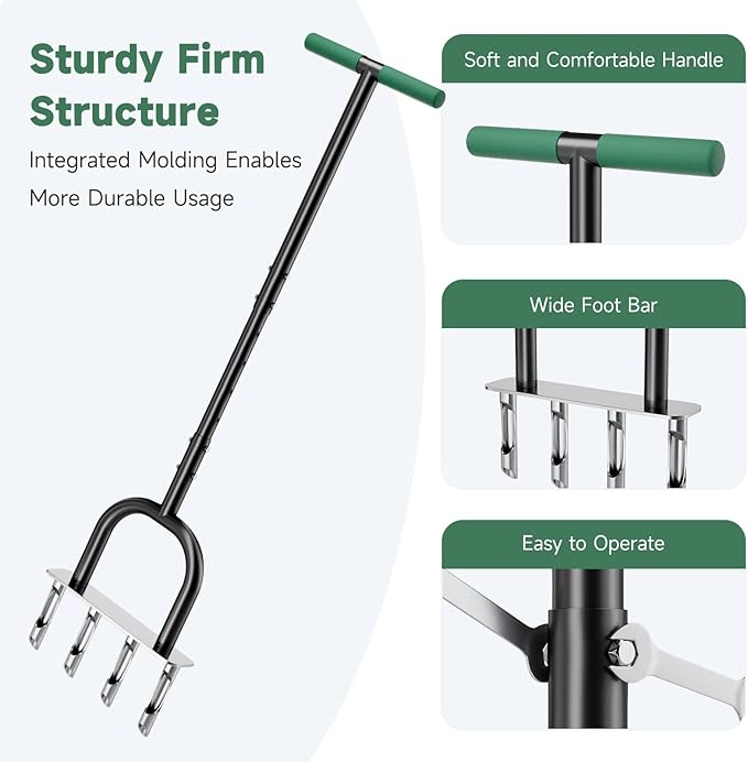 2-in-1 Lawn Aerator, Core Aerator Lawn Tool, Lawn Spike Aerator, Hand Aerator Lawn Tool with Replaceable Hollow and Solid Tines, Garden Tool Solve Soil Compaction for Garden Grass and Yard