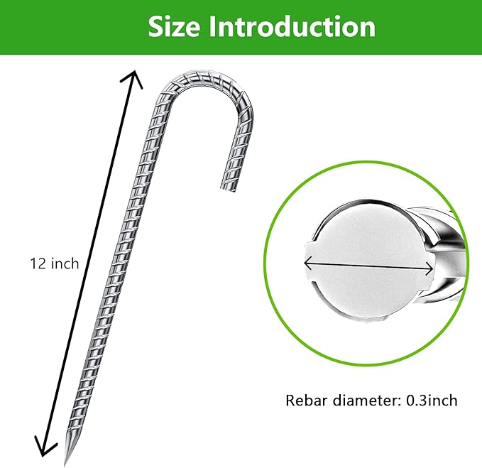 Rebar Stakes 12 Inch, Tent Stakes Heavy Duty Galvanized J Shaped 50 Pack Landscape Fabric Staples for Garden Weed Barrier Fabric Dog Fence Inflatable Camping Tents Artificial Turf