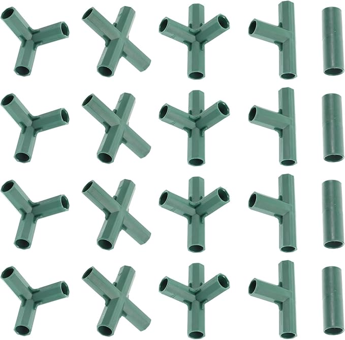 Yardwe 20Pcs Greenhouse Frame Connector, 5 Types Gardening Frame Pipe Fitting Plastic Joint Connectors for Stable Plant Support and Greenhouse Construction, 16mm