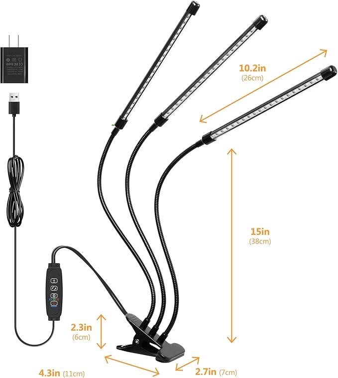 Desk Clip Grow Light for Indoor Plants,Red Blue Spectrum Plant Growing Lamp with 3 Modes,10-Level Dimmable,Auto ON & Off Switch,3/9/12H Timer,Adjustable Gooseneck,Desktop Table Lights for Growth