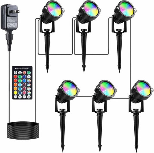 Yard Spot Lights Outdoor, 12V Colored Landscape Lights with Remote, Waterproof RGB LED Spotlights for Yard Lawn Path Tree Garden (6 in 1)