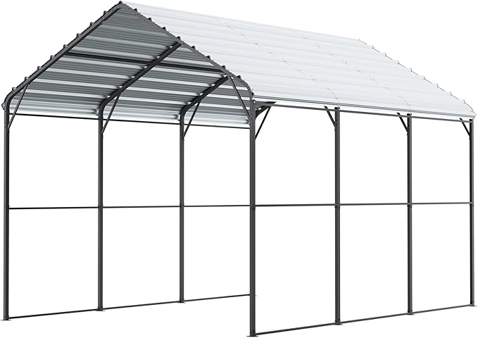 VEVOR Heavy Duty Metal Carport, 10' x 15' Outdoor Carport with Galvanized Steel Frame & Roof, Car Tent Garage Shade with Removable Sidewalls, Multi-Use Car Shelter for Pickup, Boat, Car & Tractors