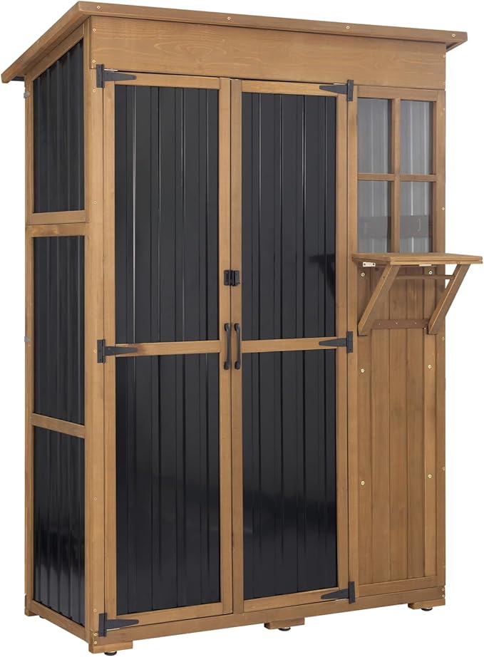 Large Outdoor Storage Cabinet Waterproof with Shelves, Outside Storage Shed Tall Backyard Cabinet with Fold-Out Table for Patio, Garage, Garden, Pool Accessories Storage (70.5" H x 51" L)