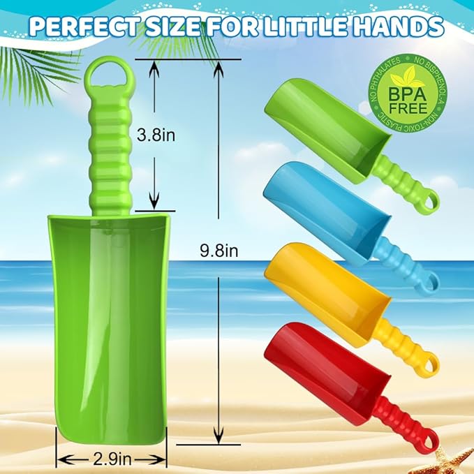 Dilabnba Big 9 inch Beach Sand Shovels Toys for Kids Adults, 9'' Solid Sand Scoop Spade for Toddlers Baby, Heavy Duty Toddler Garden Tools Sandbox Kit for Gardening Shoveling Digging Summer Fun(4PCS)