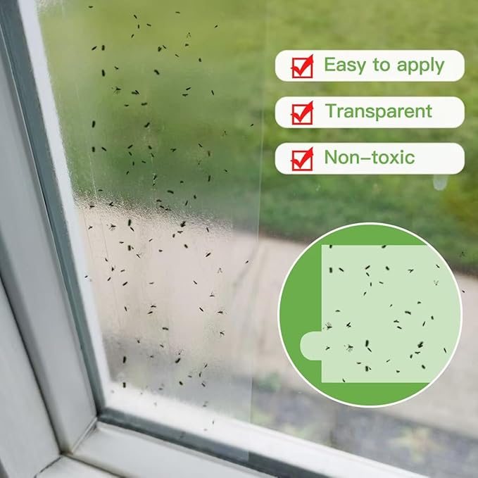 60 Pack Window Fly Traps, Clear Sticky Insect Catchers for Windows, Non-Toxic, Odorless, Waterproof Bug Trap for Fruit Flies, Gnats, House Flies & More – Indoor/Outdoor Insect Control Solution