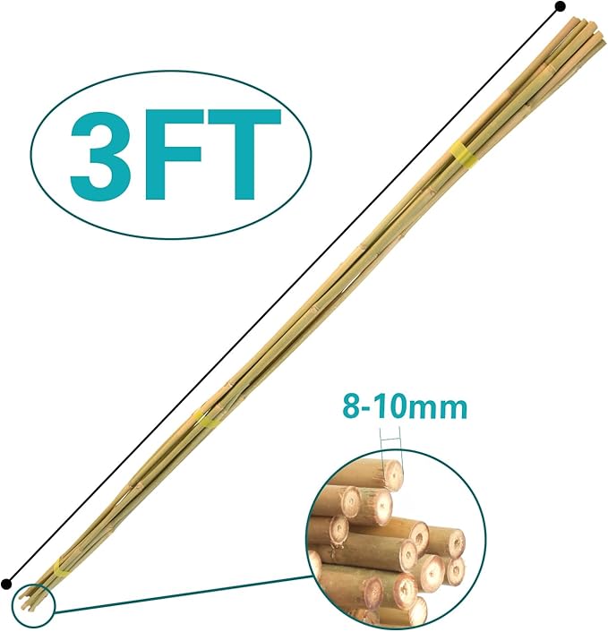 Bamboo Stakes 3 FT 30pcs, 36 inch Garden Stakes Multi-Purpose, Bamboo Plant Support Stakes for Tomatoes, Beans, Peppers, Flowers, Potted, Maintain The Plant Posture, Strengthen and Stem