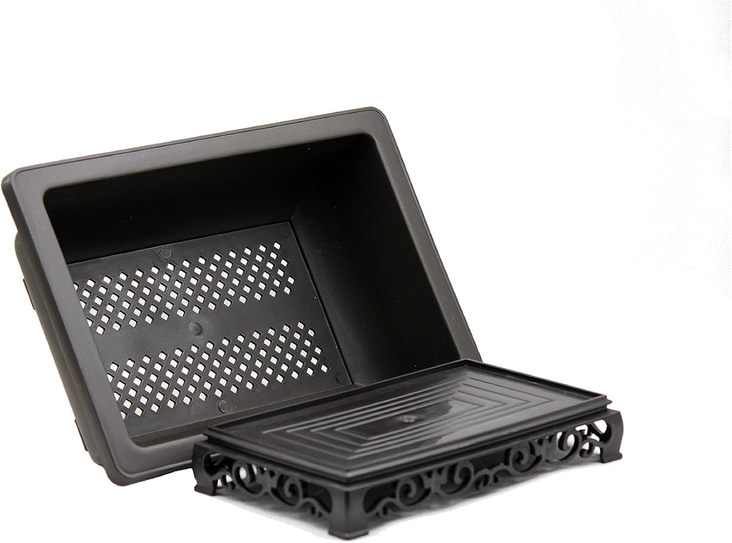 Bonsai Pots 7.5 Inch Antique Brown Bonsai Training Pots with Elegant Stand 2-Pack with Mesh Drainage Luxurious Indoor Recycled Plastic Planters