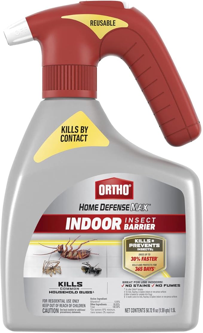 Ortho Home Defense Max Indoor Insect Barrier with Battery-Powered Sprayer, Kills Ants, Roaches, Spiders, Fleas and Ticks, 1.5 L.