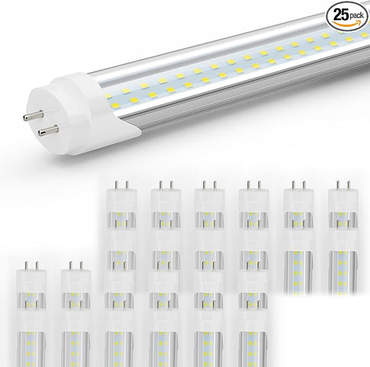 48 Inch LED Bulbs (25 Pack), T8 T10 T12 65W Equivalent Fluorescent Replacement, 24W 3120Lm, 6500K Cool White, Type A+B 4 Foot Tube Light for Office Shop Light, Remove Ballast or Plug & Play