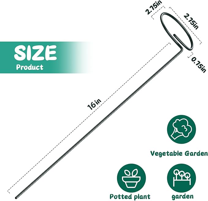 Green Metal Plants Support Stakes (Pack of 8), Garden Single Stem Plant Support Rod and Ring with 10 PCS Plant Clips, Plant Support and Clips Set - for Amaryllis, Rose, Tomato Seedling, Sapling