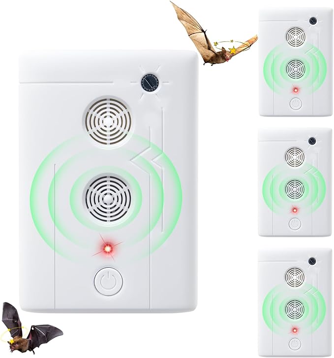2025 Upgraded Ultrasonic Bat Repellent Devices, Plug in Bat Deterrent Repeller Devices for Indoor Use, Friendly to Human & Pet (4, White)