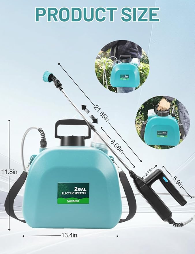 Battery Powered Sprayer 2 Gallon, 7.4V Powful Electric Pump Sprayer in Lawn and Garden with 32'' Wand, Backpack Weed Sprayer for Yard, Fertilizer