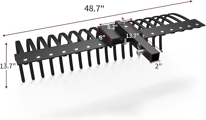 YITAMOTOR 4FT Tractors Rake 17 Pine Straw Rake Fits 2" Receiver for Lawn Tractors or ATV/UTV