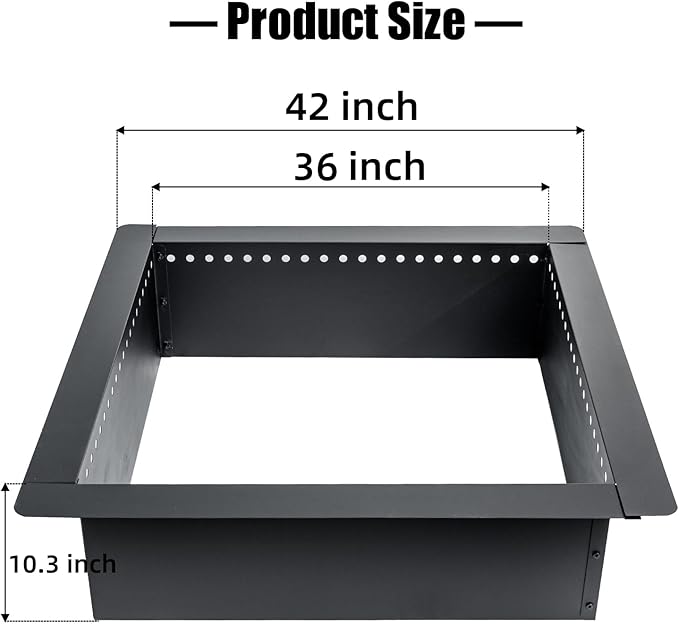 42 inch Square Fire Pit Ring, Heavy Duty Firepit Ring, DIY Campfire Insert Above or In-Ground, for Outdoor, Camping, and Bonfires