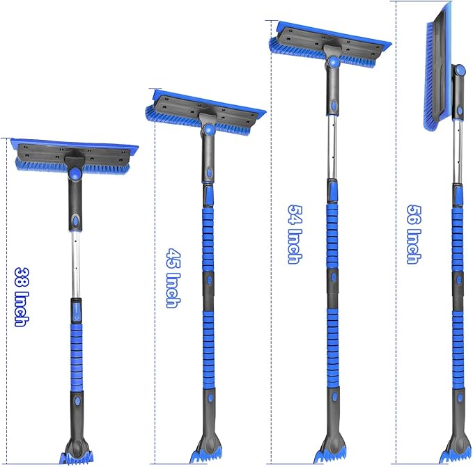 SEAAES 56 Inch Truck Snow Brush Scraper Long Handle, Heavy Duty Extendable Snow Broom for SUV, Windshield Ice Scraper with Foam Grip for Car Automobile Vehicle Window - Blue