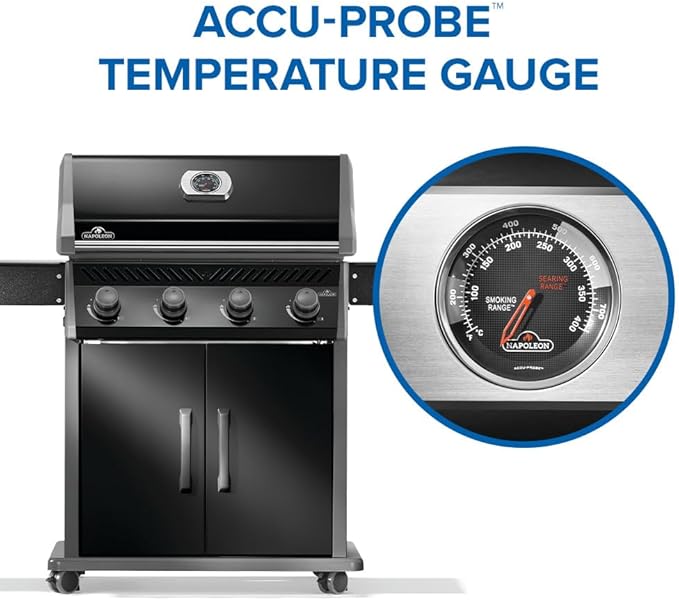 Napoleon Rogue 525 Natural Gas Grill, Black, Stainless Steel Grids, Durable 4-Burner BBQ