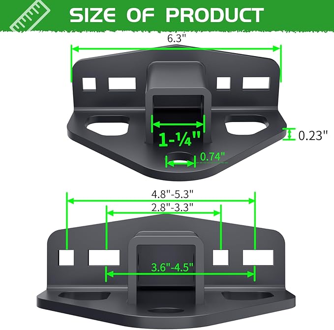 Zero Turn Lawn Mower Hitch with 1-1/4" Receiver，6mm Thicker Heavy Duty Steel Trailer Receivers Hitch, Compatible with Many Models Lawn Mower, Tractor, Trailer, Golf Cart Etc