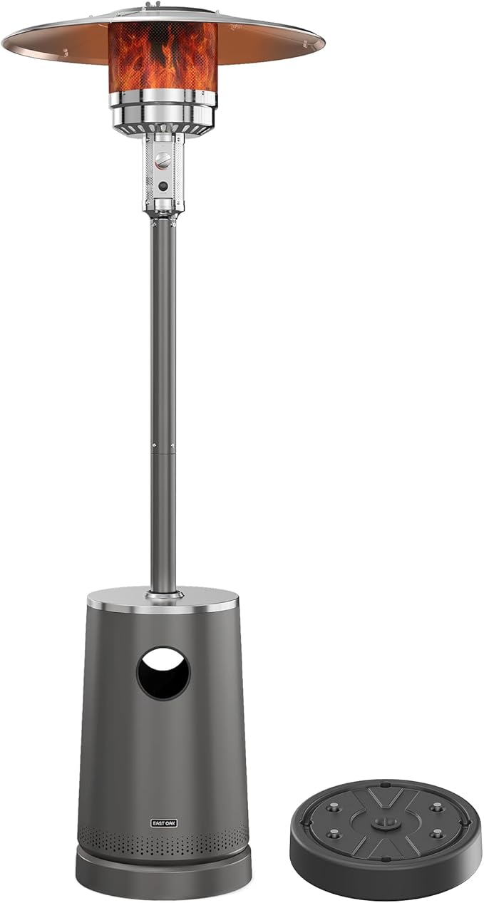 EAST OAK 55,000 BTU Patio Heater with Sand Box, Table Design, Thicker Stainless Steel Burner, Wheels, Triple Protection System, Propane Outdoor Heater for Home and Residential, Commercial Grade, Grey