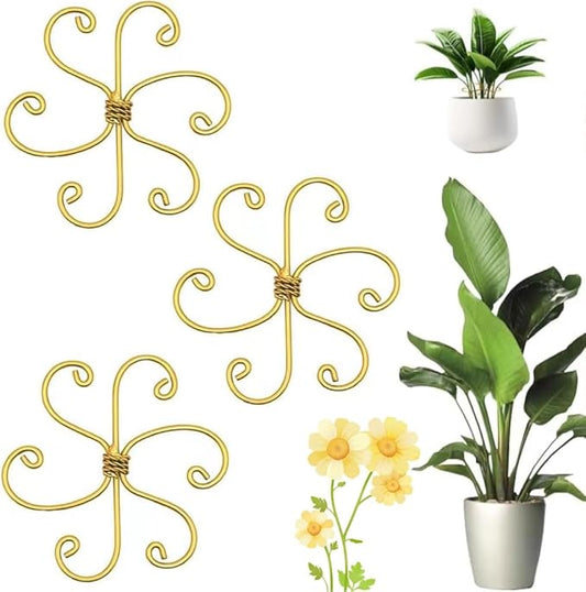 Plant Stem Supports Holder 3pcs Iron Grapple Holder Climbing Plant Stakes for Indoor Plants Upgraded Rock Climbing Home Potting Support Stake Plants Stem Holder for Leaf Stabilization (Flower Goldern)