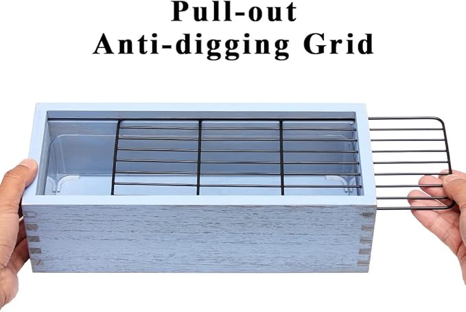 Wooden Cat Grass Planter (no Seeds Included) with Anti Digging Design, and Removable Plastic Liner, Wheat Grass Growing Pot, Cat Grass for Indoor Cats Pets (Vintage Blue)