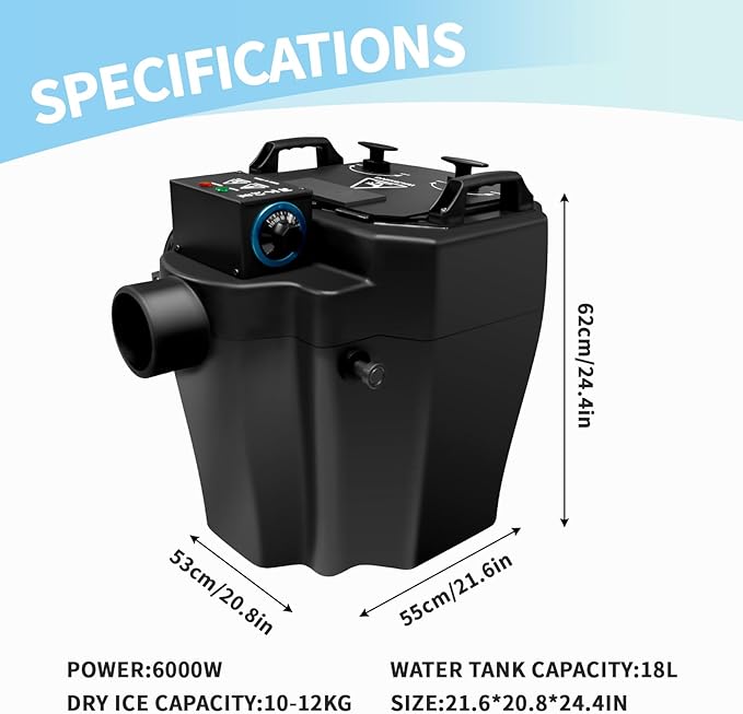 Dry Ice Fog Machine, 6000W Low Lying Fog Machine Professional Stage Fogger with Tube Nozzle for Indoor Outdoor Stage Wedding Party Club DJ Stage Effect Dry Ice Machine