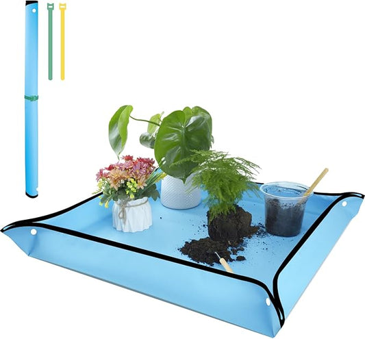 SupKing Repotting Mat 29.5"x 29.5" for Indoor Plant Transplanting Large Blue Garden Mat Gift for Plant Lovers Oxford Fabric Portable Potting Tray for Gardening Mess Control