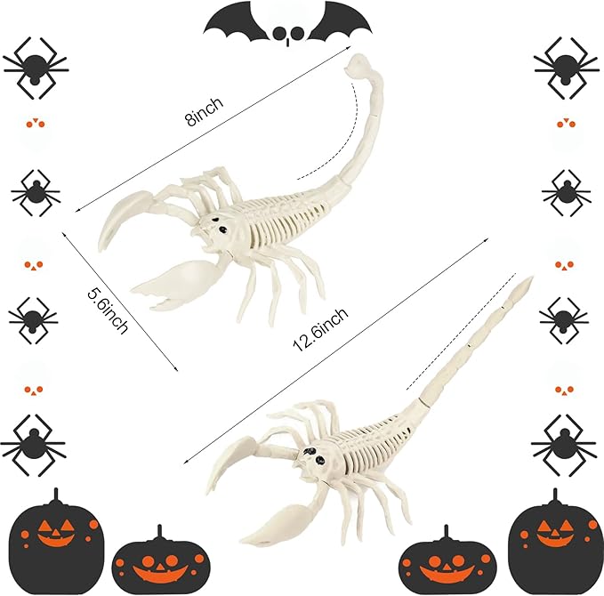 Halloween Animal Skeleton Decor Halloween Decorative Horrible Cow Bat Spider Rat Bones for Decoration (2, Scorpion)