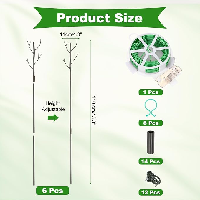 uxcell Plant Support Stakes Set, 6 Pcs Twig Plant Stem Support Structures 43.3" Plants Branches Supports with Extension Poles, Orchid Clips, Plants Tie for House Potted Monstera, Brown